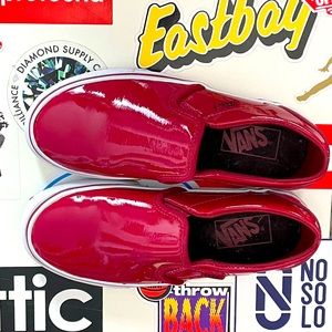 Vans Red Patent Leather slip on's size Woman’s 5.5/3.5 Youth Excellent Condition